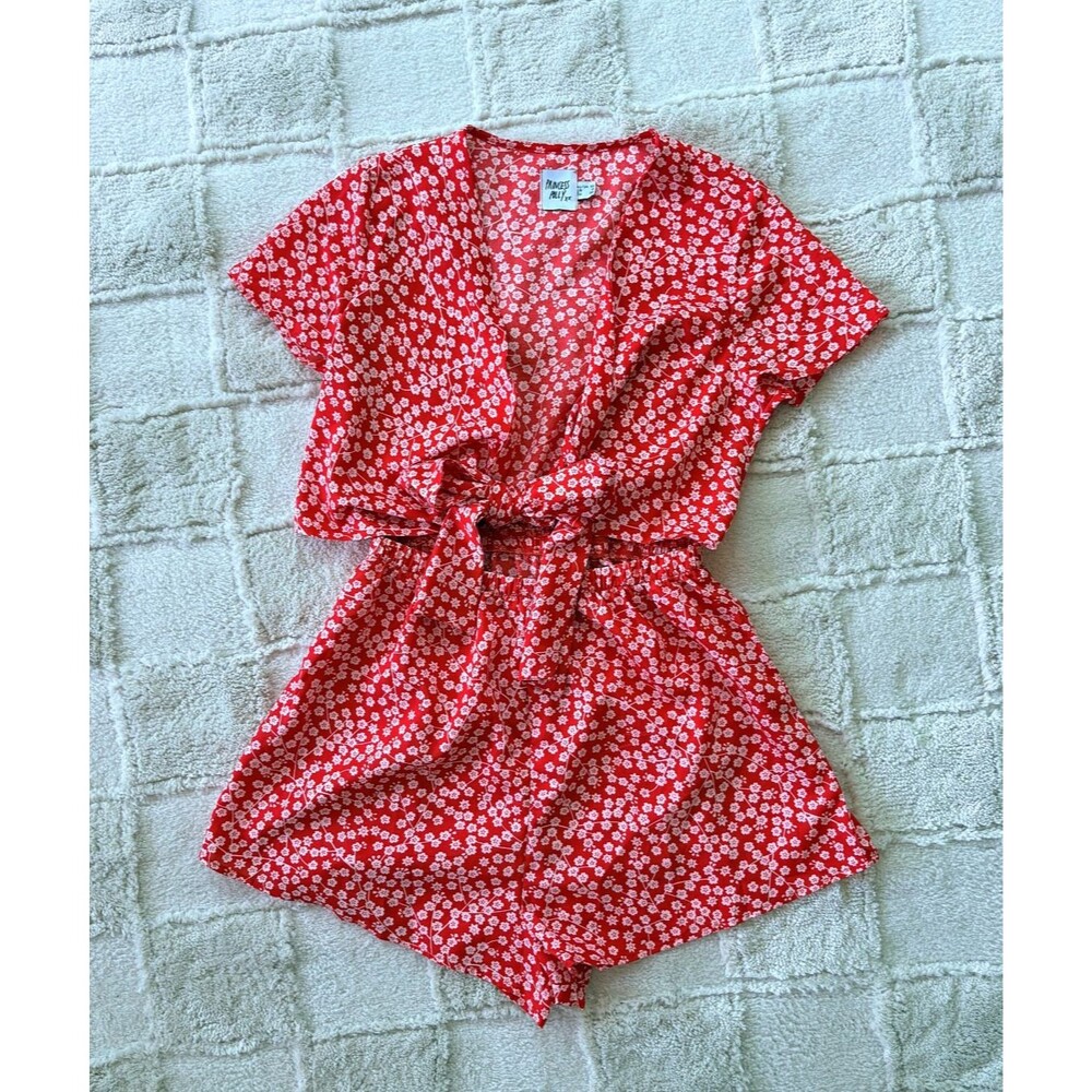 Princess Polly Elana Romper Womens 6 Red Floral Tie Front Cut Out Playsuit EUC